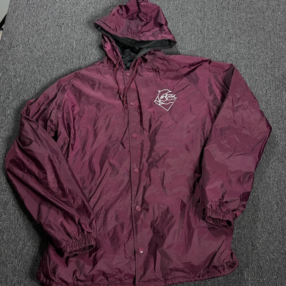 Vintage Y2k Pink + Dolphin Burgandy Maroon Embroidered Hoodie Track Jacket XL